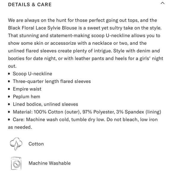 TUCKERNUCK Black Floral Lace Sylvie Blouse NWT Size Small - Picture 8 of 10